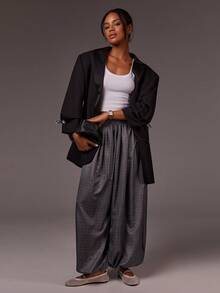 Athîral Women's Slate Grey Loose-Fit Jogger Pants | Lightweight Plaid Blended Fabric, Relaxed Wide-Leg Silhouette, Elastic Waistband With Adjustable Drawcord, Elasticized Cuffed Ankles, Minimalist Sporty Street Style For Autumn And Winter, Outdoor & Everyday Essential,New Year Clothes,Fall Outfits For Women - Multicolor - View 4