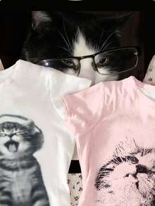 SHEIN Bolty 3pcs/Set Tween Girls' Fitted Casual Minimalist Comfortable Round Neck Long Sleeve T-Shirts With Cute Cat Graphic Print In White, Black, Cream Pink, Suitable For Layering, Autumn/Winter Outfits, Outing, Easy Comfort, Stylish Kids, Casual Wear, Kids Graphic Tees, Back To School, Fall Clothes, Homecoming, Chic Autumn, Fall New Style Cute Graphic Tees Cat Graphic Tees Cat Shirt Girls Cute T Shirts Kids Cat Graphic Tee - Multicolor - View 5