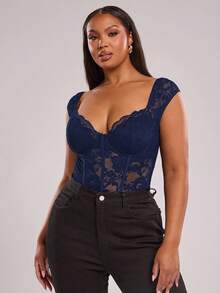 SHEIN BAE Plus Size Women Black Short Sleeve Bodysuit, Sexy Elegant Top, Commute Bodysuit, Party Bodysuit, Young Fashionable Playsuit, Lace Trim Bodysuit, Beach Holiday Casual Bodysuit, Outdoor, Afternoon Tea, Daily Wear, Y2K Style,Beach Women Outfits,Holiday Night Outfits,T Shirt,Work Tops,Rave Festival Outfits,Spring Outfits,Summer Women Clothes, Mother Day,Mother's Day Gift,Mom,Music Festival,Concert,Office Dress,Casual Going Out,Graduation