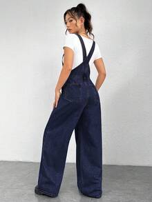 SHEIN EZwear Peto vaquero casual de mujer con bolsillo de parche de unicolor