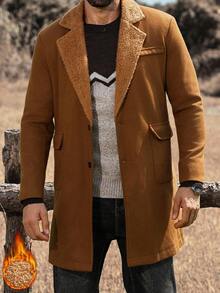 Manfinity Nomadique Men's Solid Color Pocket & Button Front Long Sleeve Overcoat, Autumn Fall Going Out Overcoat, For Friends, Husband, Boyfriend Gifts Men Long Coat Brown For Men