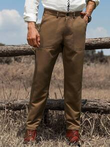 Manfinity Nomadique Men Solid Color Pocket Straight Loose Casual Pants, Fall - Army Green - View 1