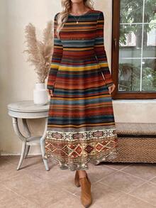 EMERY ROSE 女士复古图案长裙，适合秋冬 - 彩色 - 查看 3