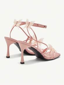 CUCCOO CHICEST 方头高跟女鞋 - 蝴蝶细节设计女士高跟凉鞋 - 藕粉色 - 查看 5