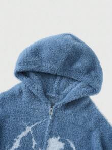 ROMWE MEN Street Life Cárdigan con capucha y estampado minimalista para hombre, otoño/invierno - Azul y blanco - Ver 3