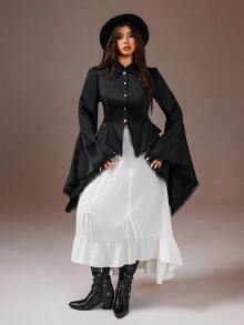 Rustia Plus Size Elegant Solid Color Bell Sleeve Blouse