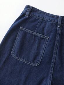 GlowEve 女士休闲时尚街头风格翻盖牛仔夹克单排扣连帽牛仔裤套装，春秋 - 深色水洗藍 - 查看 9