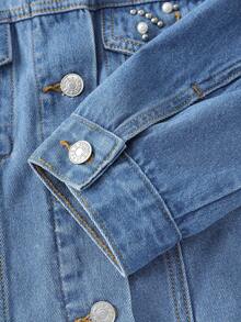 GlowEve Women's Faux Pearl Front Button Fashionable Long Sleeve Denim Jacket And Coat