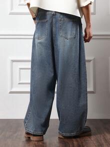 SUMWON Jean ample à jambes larges, coupe baril plissé avec taille haute, style vintage automne-hiver, décontracté, streetwear, mode japonaise, coupe ample