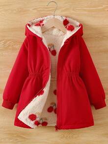 Sparklyn 少女双面连帽保暖夹克，冬季 - 紅色 - 查看 3
