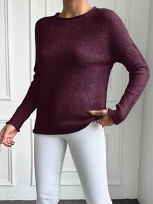 Maglione casual a girocollo a tinta unita con maniche lunghe, taglie comode