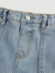 SHEIN Y2K复古蓝色牛仔宽松工装裤，适合年轻女孩春夏休闲度假穿着，多口袋设计，街头风十足。 - 淺色水洗藍 - 查看 3