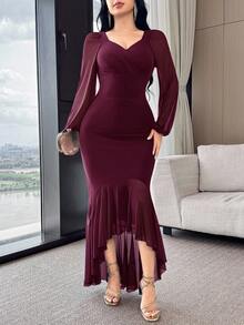 Feyla فستان أنيق بلون أحادي بتصميم ذيل السمكة للحفلات للنساء