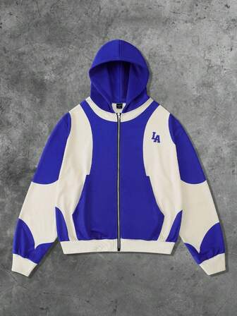 Street Life Sudadera con capucha con cremallera y contraste de color para hombre, adecuada para otoño/invierno