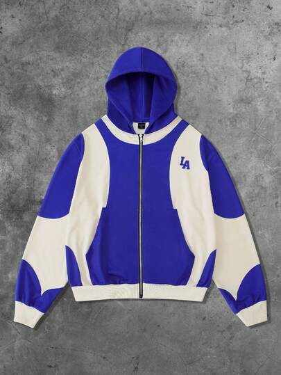 Street Life Sudadera con capucha con cremallera y contraste de color para hombre, adecuada para otoño/invierno