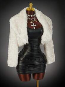 Y2K Amplova 女式大翻领长袖染色尖刺长毛时尚性感人造皮草大衣，适合秋冬季派对和俱乐部 - 淺灰色 - 查看 10