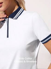 CourtClass Women's Contrast Collar & Cuff Short Sleeve Sports Polo Shirt Women Tennis Tops Women Tennis Shirt