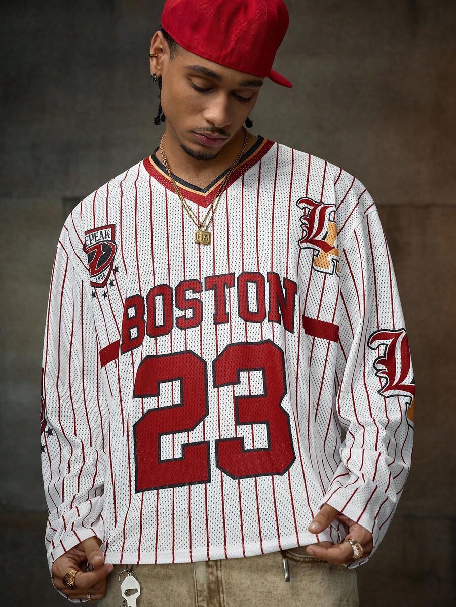 AXEPEAK Camiseta de manga larga con gráfico de letras casual para hombre, otoño - Multicolor - Ver 1