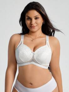 SHEIN 1 pieza Sujetador inalámbrico de encaje y parches para tallas grandes - Blanco - Ver 3