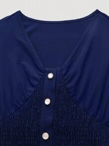 GlowEve Women's Shirred Ruffle Hem Cinched Waist Blouse - Navy Blue - View 6