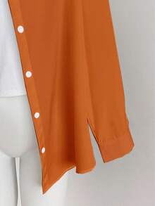 Resyla Women's Casual Loose Solid Color Button-Up Long Sleeve Shirt - Orange - View 3