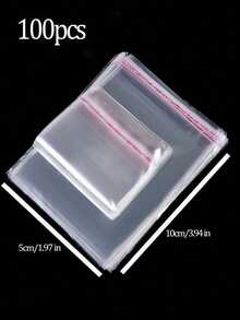 100pcs Large And Small Self-Adhesive Seal Clear Opp Bags, Reusable Sealable Plastic Cellophane Bags, Rangement,Anniversaire,Gourde,Mariage,Suitable For Large-Scale Packaging Of Small Gifts, Party Favors And Toys, Suitable For Items Of Different Sizes