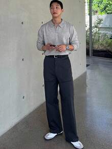 DAZY Men's Solid Color Polo Neck Sweater, Light Gray, Autumn Buisness Attire