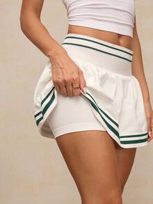 Activina Summer Casual Contrast Stripe Sports Skirt Shorts - White - View 1