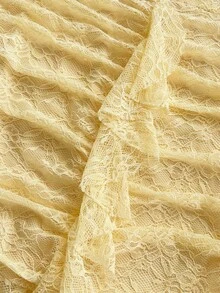 Soleia Women's Elegant Strapless Pale Yellow Lace Mermaid Midi Dress,Starfish Decor Semi-Sheer Ruffle Hem,Summer Beach Tropical Vacation Holiday Outfit - Light Yellow - View 6