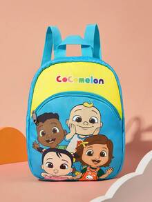 SHEIN 1 件可爱卡通图案印花涤纶背包，配有可调节肩带，JJ、Nina、Cici、Cody、Friendship，适合返校 - 藍色 - 查看 2