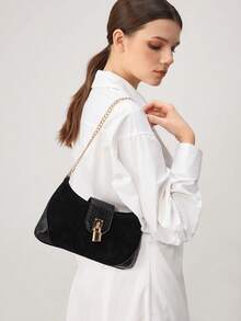 SHECARRY PU LEATHER CROCODILE PATTERN SHOULDER BAG - Black - View 1