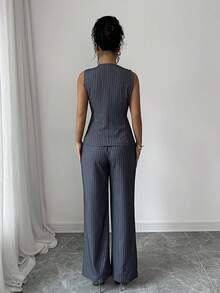 SHEIN Raffinéa 女士两件套商务休闲装，秋季 - 灰色 - 查看 2