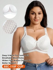 SHEIN 1 pieza Sujetador inalámbrico de encaje y parches para tallas grandes - Blanco - Ver 1