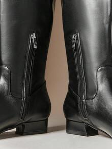 SHUZIA Women Everyday Casual Comfortable Square Toe Low Heel Zip-On Knee-High Boots