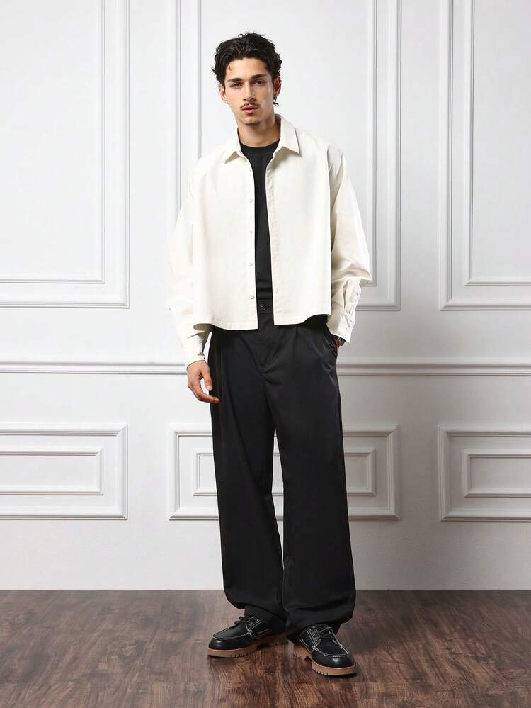 SUMWON Modern Cropped Button Down Shirt With Relaxed Collar Lightweight Casual Minimalist Streetwear Spring Autumn Classic Design Plain