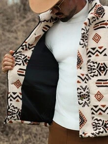 Manfinity Nomadique Loose Fit Men's Snap Button Front Teddy Bear Padded Coat, Going Out Winter Coat, For Friends, Husband, Boyfriend Gifts