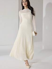 Heiryn Vestido de mujer elegante de unicolor y textura - Albaricoque - Ver 5