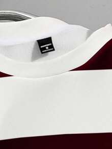 Manfinity Joysei 男士休闲日常通勤拼色条纹和标语印花宽松套头衫，春秋季