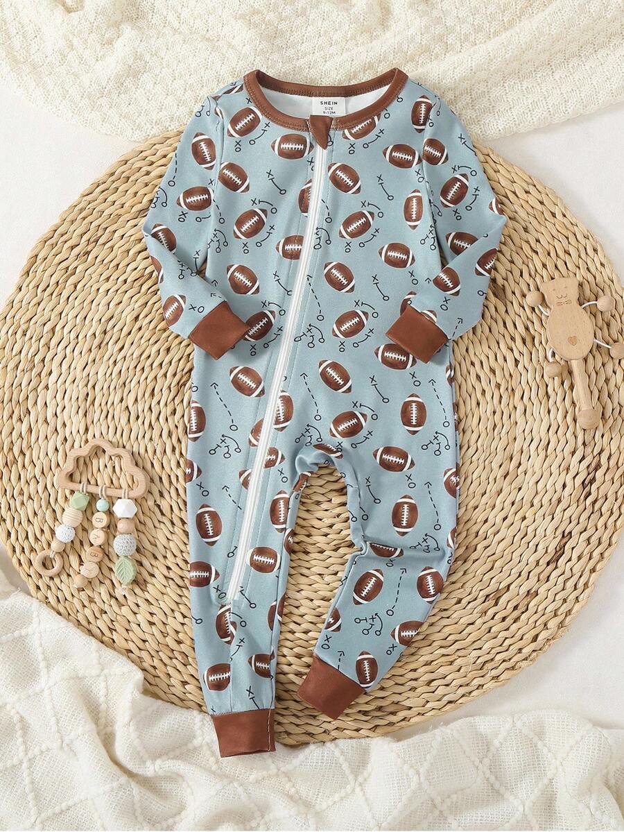 Baby Boy Knitted Crew Neck Long Sleeve Jumpsuit With Playful Pattern, Casual Loungewear For Spring/Summer - Multicolor - View 1