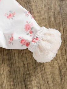 Jaqueta com capuz e forro térmico com estampa de rosas para bebês meninas (1 peça), ideal para outono/inverno, uso diário, recém-chegada.