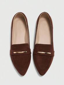 CUCCOO BIZCHIC 女士时尚咖啡色简约金属扣平底乐福鞋，适合通勤、约会、聚会、购物和校园场合 - 咖啡棕 - 查看 2