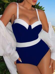 Bonvoyette Summer Beach Color Block Push Up One Piece Swimsuit