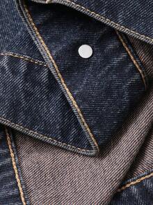 Livesso Jaket Denim Wanita Kasual Longgar Kancing Tunggal dengan Saku, Musim Gugur - Grey - View 3