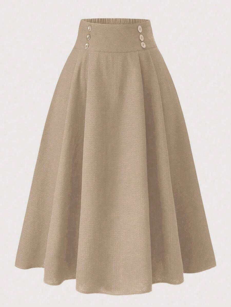 Modelyn Plus Size Casual Versatile Solid Color Umbrella Hem Skirt - Khaki - View 1