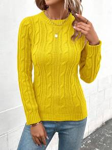 EMERY ROSE Casual Solid Color Textured Slim Fit Sweater, Autumn/Winter - Butter Yellow - View 5