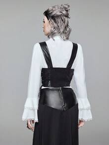 ROMWE EDITION 朋克风格金属扣索环黑色短款上衣，适合街头派对 - 黑色 - 查看 8