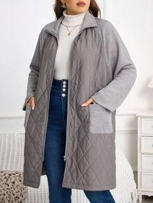 EMERY ROSE Chaqueta casual de invierno con bolsillos, manga raglán y cremallera delantera para mujer de talla grande