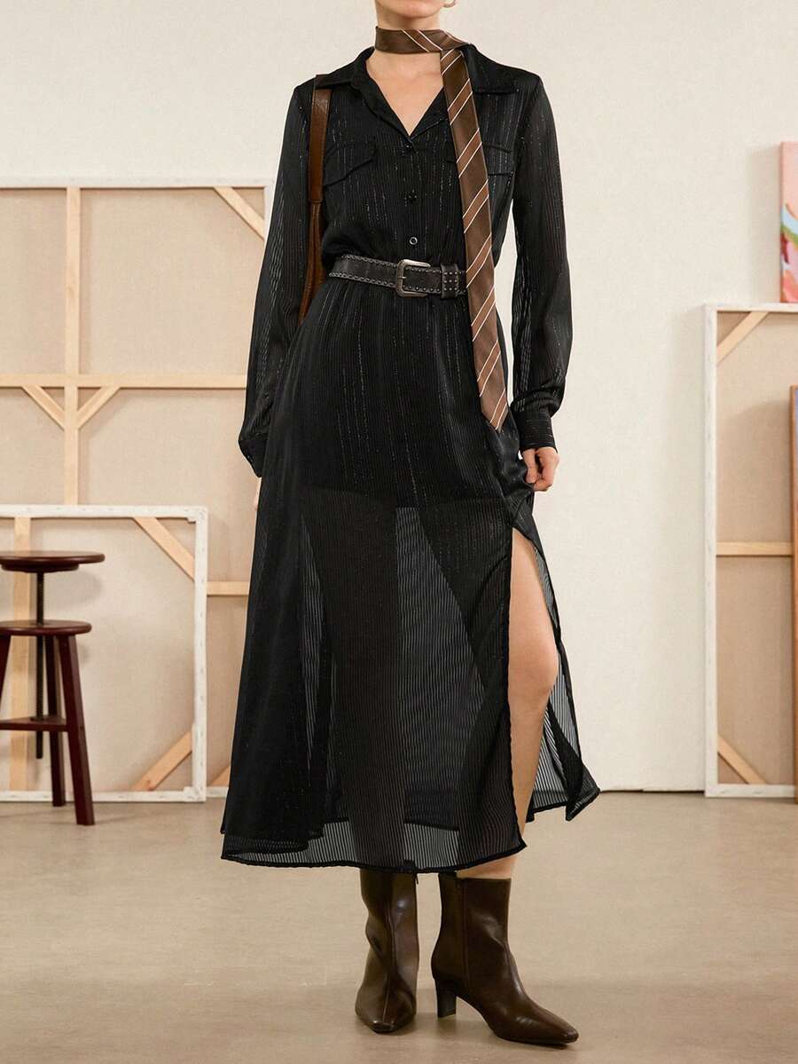 Chiquease Elegantes schwarzes Mesh-Kleid - Schwarz - Übersicht 1