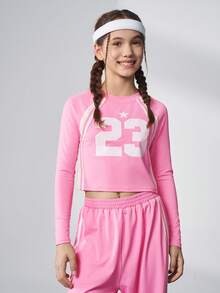 JNSQ Tween Girl Outfit Sets, Children Autumn/Winter Sports Suits, Girls Fitted Round Neck Front Graphic Letter Print T-Shirt Paired With Loose Drawstring Bow Pants 2-Piece Set, Suitable For Autumn/Winter Daily Wear, Outdoor Activities, Vacation, Streetwear, Party And Casual Fall