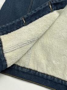 Elamini 女士时尚休闲牛仔夹克，带保暖衬里，秋季 - 深色水洗藍 - 查看 5